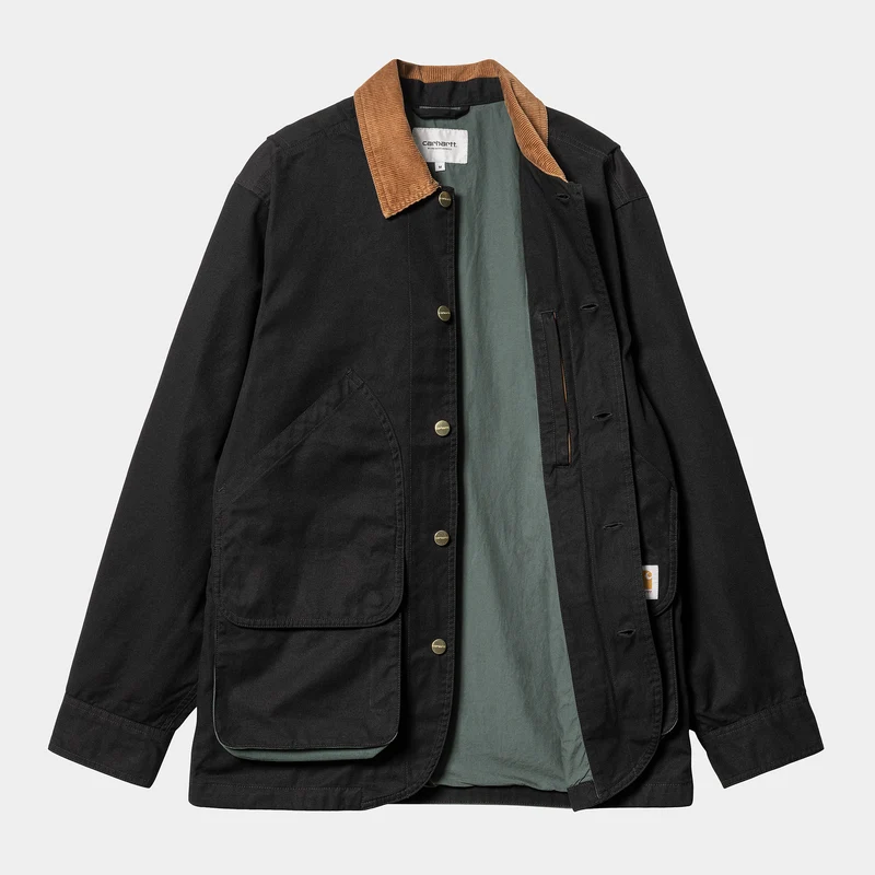 Carhartt WIP Herren Heston Heavy Stone Wash Jacke - Schwarz / Discovery Grün