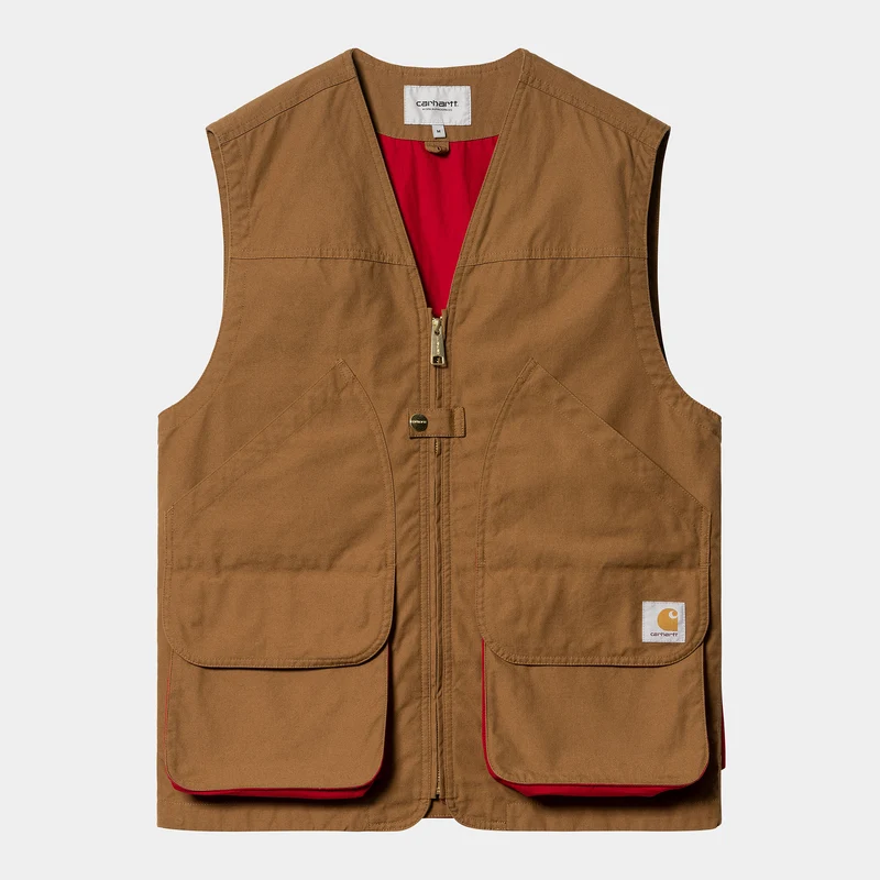 Carhartt WIP Herren Heston Heavy Stone Wash Weste - Hamilton Braun / Kirsche