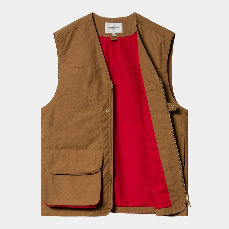 Carhartt WIP Herren Heston Heavy Stone Wash Weste - Hamilton Braun / Kirsche