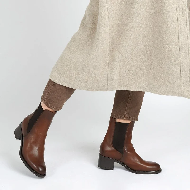 Doria Heeled Leather Chelsea Boots - DORIA / 322 365 - Tan