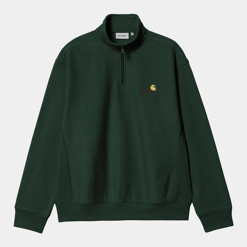 Carhartt WIP Herren Halb-Zip-Reißverschluss American Script Sweatshirt - Conifer