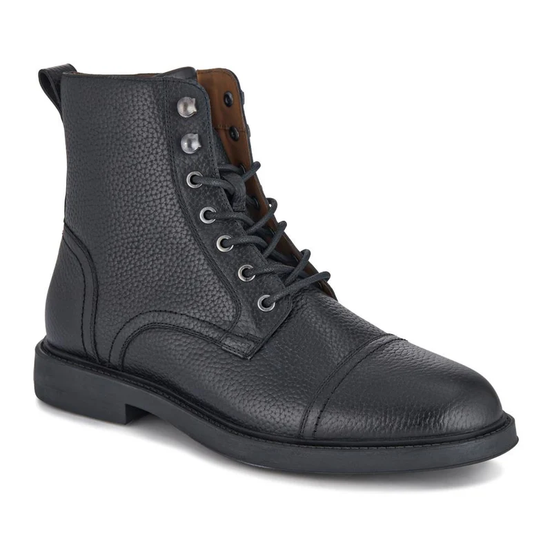 Davide Leather Wide-Fit Military Boots - DAVIDE / 328 077 - Black Grain