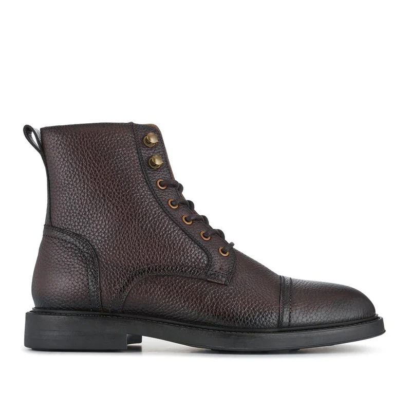 Davide Leather Wide-Fit Military Boots - DAVIDE / 328 077 - Brown Grain