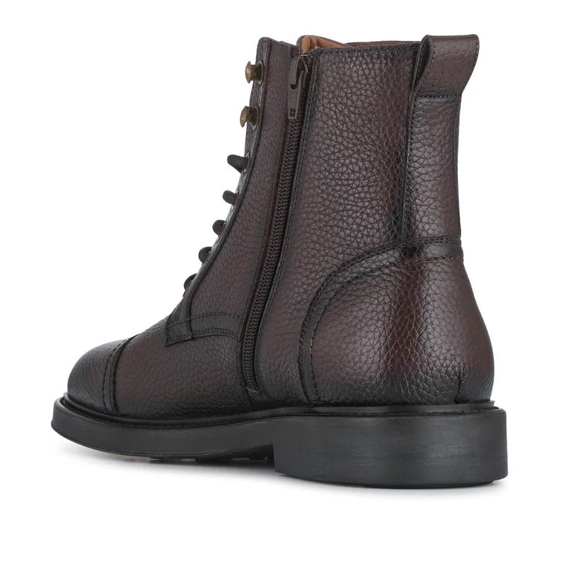 Davide Leather Wide-Fit Military Boots - DAVIDE / 328 077 - Brown Grain