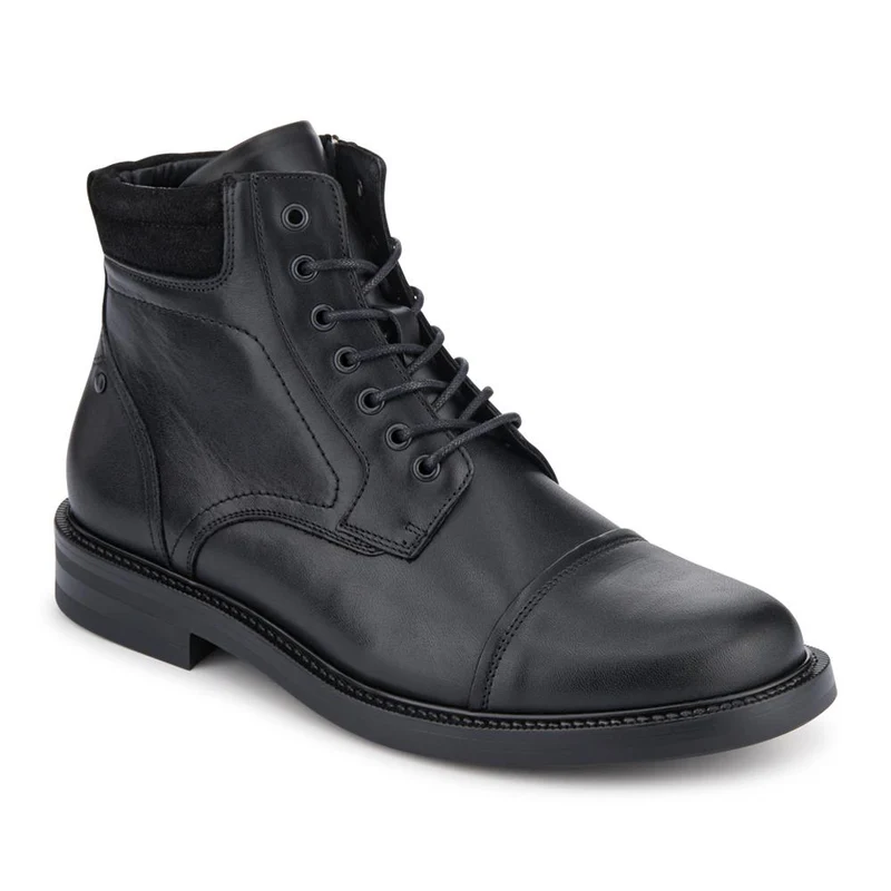 Eugene Leather Lace-Up Boots With Padded Cuff - EUGENE / 328 502 - Black