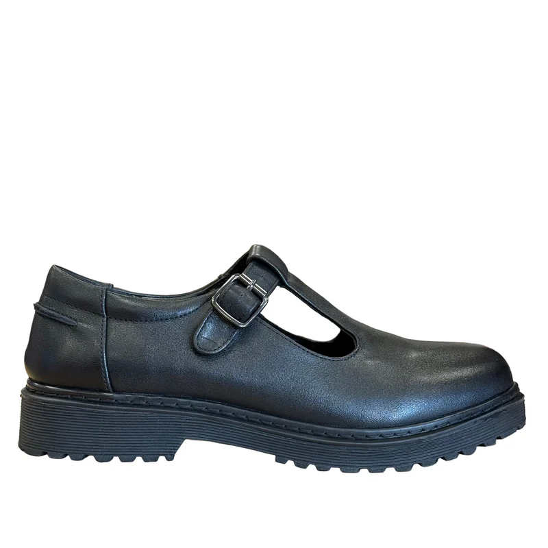 Teds Kinder Cybele Leder T-Bar Schulschuh | Schwarz