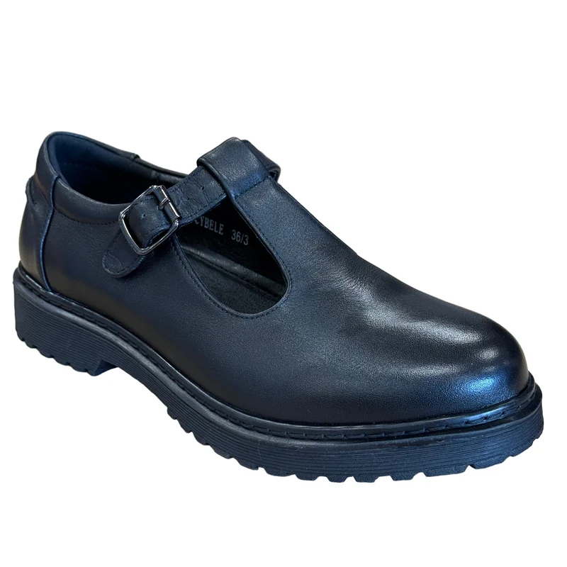 Teds Kinder Cybele Leder T-Bar Schulschuh | Schwarz