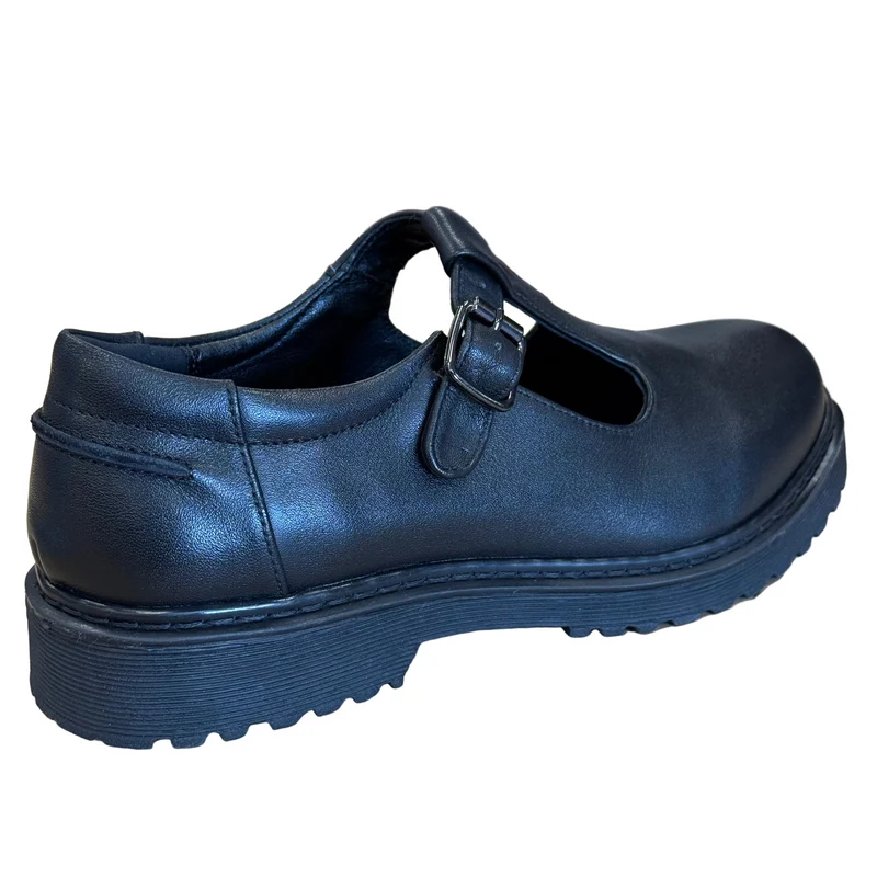 Teds Kinder Cybele Leder T-Bar Schulschuh | Schwarz