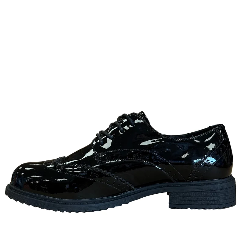 Teds Pomona Lackleder-Schulschuh mit Schnürung für Kinder | Schwarz