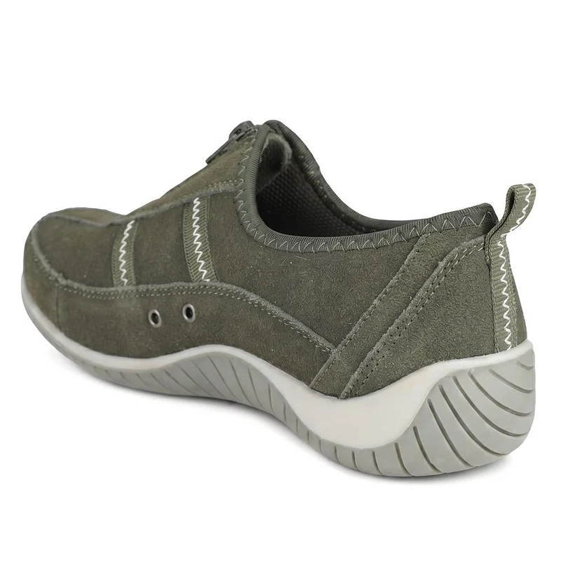Memory Foam Leather Slip On Trainers - BRK43049 / 329 380 - Khaki