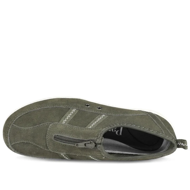 Memory Foam Leather Slip On Trainers - BRK43049 / 329 380 - Khaki