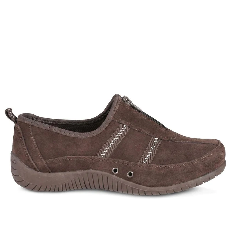 Memory Foam Leather Slip On Trainers - BRK43049 / 329 380 - Chocolate