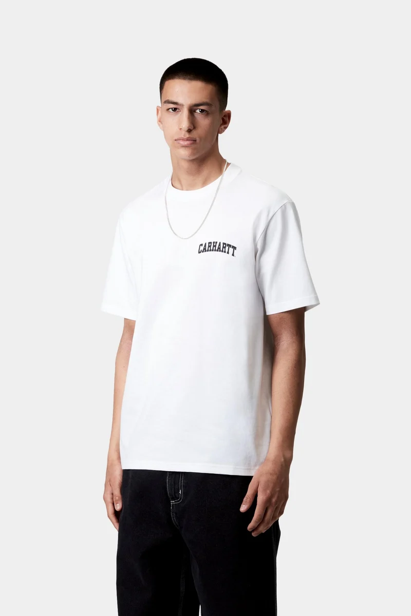 Carhartt WIP Herren-T-Shirt mit Universitätsaufdruck | Weiß/Schwarz