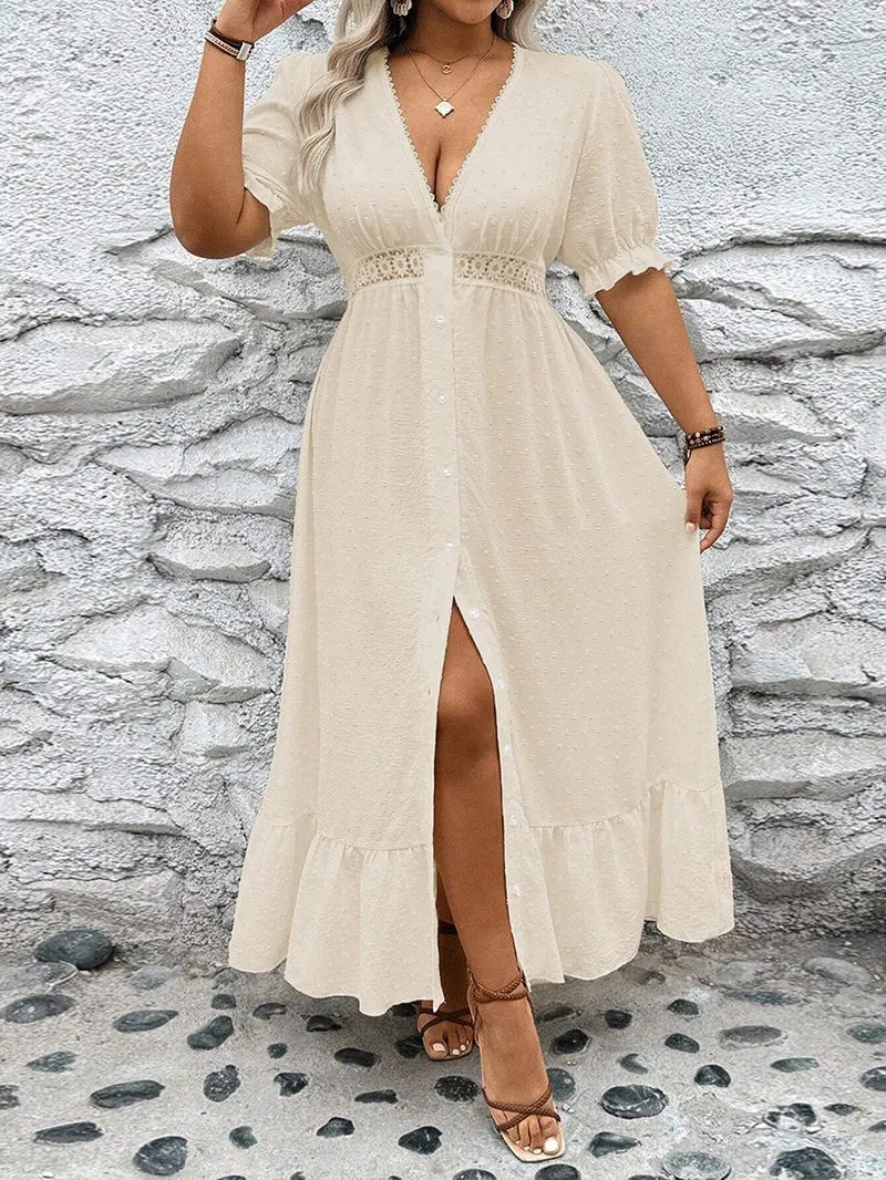 Midi | Übergröße Kleid mit tiefem V-Ausschnitt und Oberschenkelschlitz