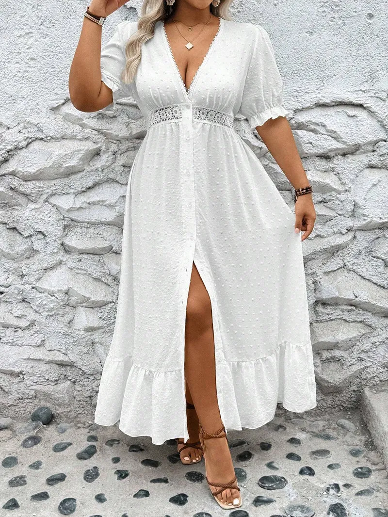 Midi | Übergröße Kleid mit tiefem V-Ausschnitt und Oberschenkelschlitz