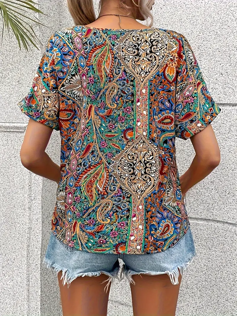 Harper - Vintage-Bluse mit V-Ausschnitt und kurzen Ärmeln