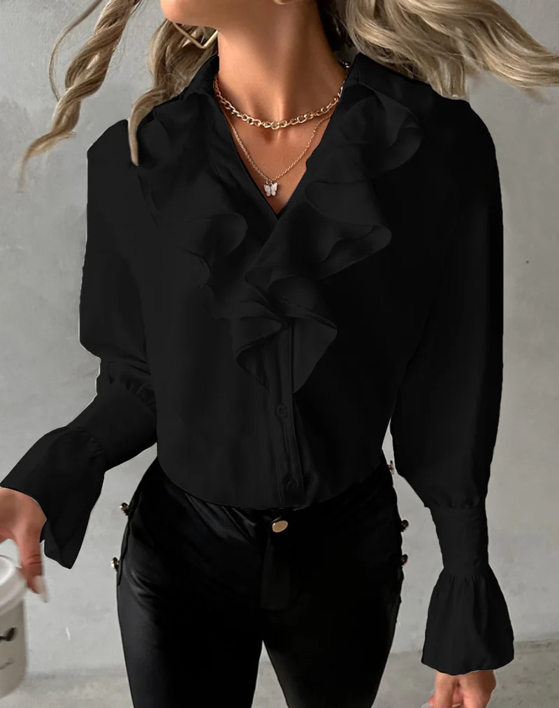Lilith | Rüschenbluse mit Knopfleiste