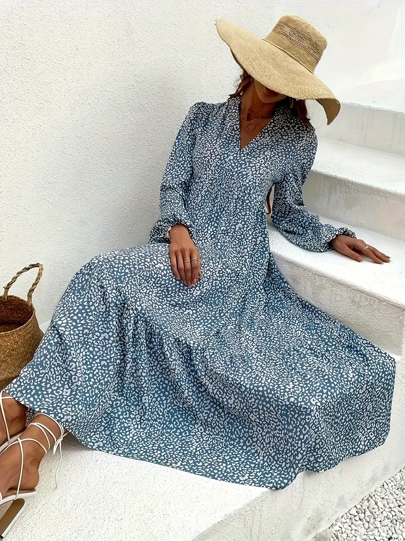 Frederique - Wildfeuer Boho-Leoparden Maxikleid