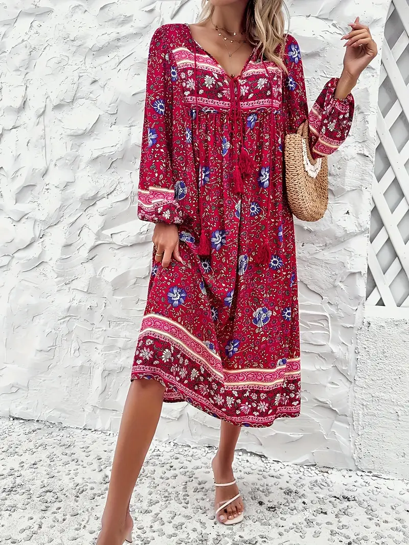 Saskia - Bequemes Kleid mit Blumenmuster und langen Ärmeln