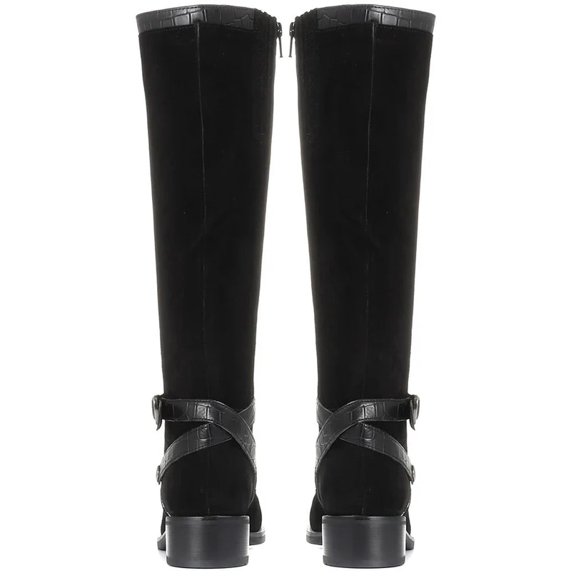 Leather Flat Pointed Riding Boot - CARM30520 / 316 579 - Black Suede