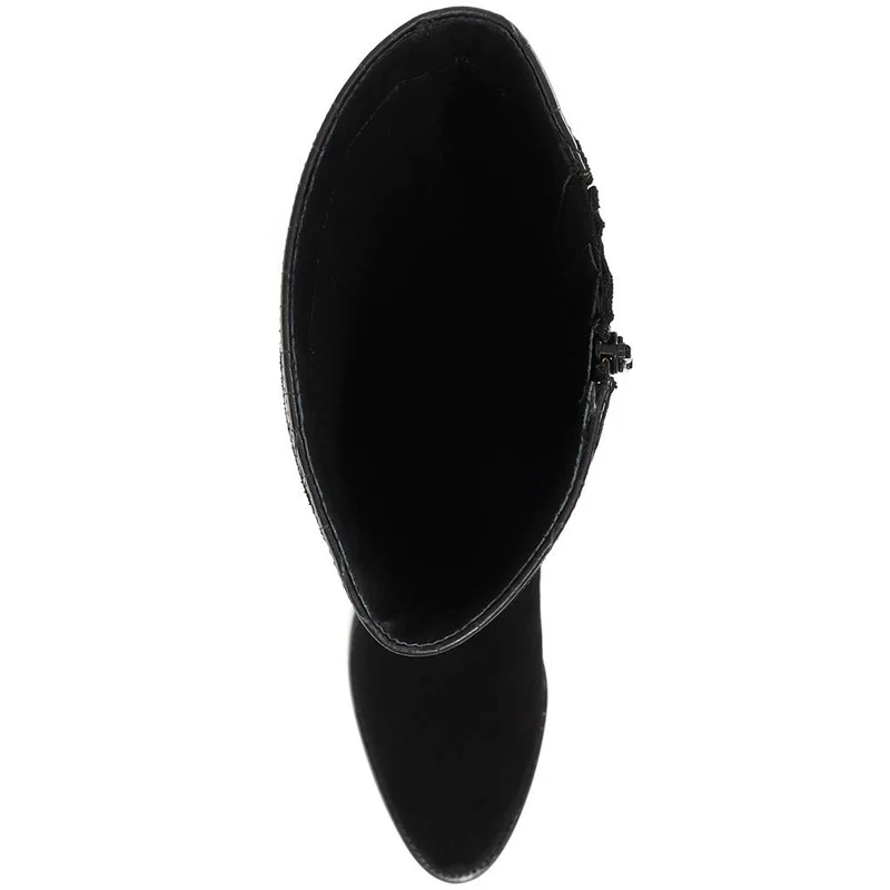 Leather Flat Pointed Riding Boot - CARM30520 / 316 579 - Black Suede