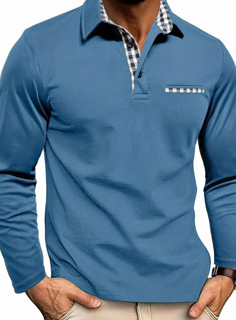 Fabian | Herren Langarm Polo-Shirt Klassischer Karo-Kragen Slim-Fit