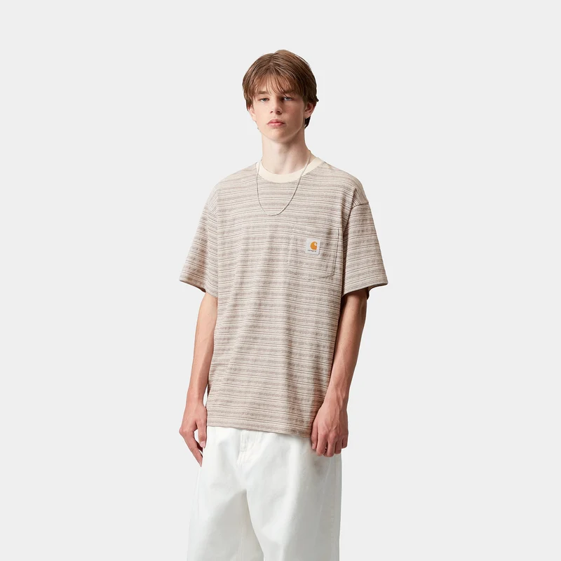 Carhartt WIP Herren Gellar Gestreiftes T-Shirt mit Tasche | Wachs