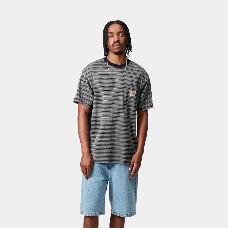 Carhartt WIP Herren Gellar Gestreiftes T-Shirt mit Tasche | Schwarz