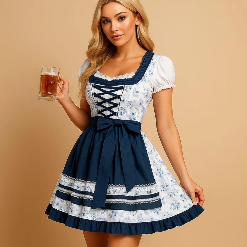 Sophie | Damen Oktoberfest Dirndl Kleid Tailliert Florales Schürzenkleid