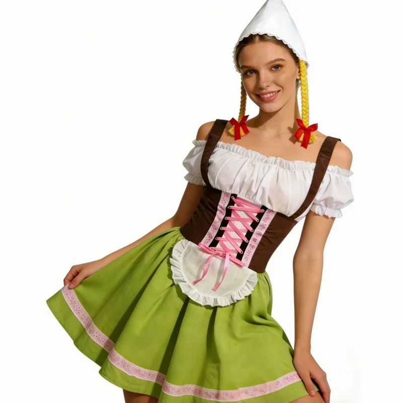 Mia | Damen Oktoberfest Dirndl Kleid Figurbetontes Trachtenkleid mit Schürze