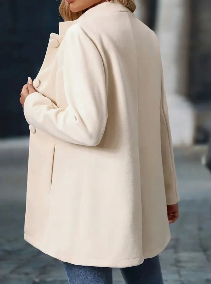 Greta | Damen Wintermantel mit Knöpfen Stehkragen eleganter langer Schnitt