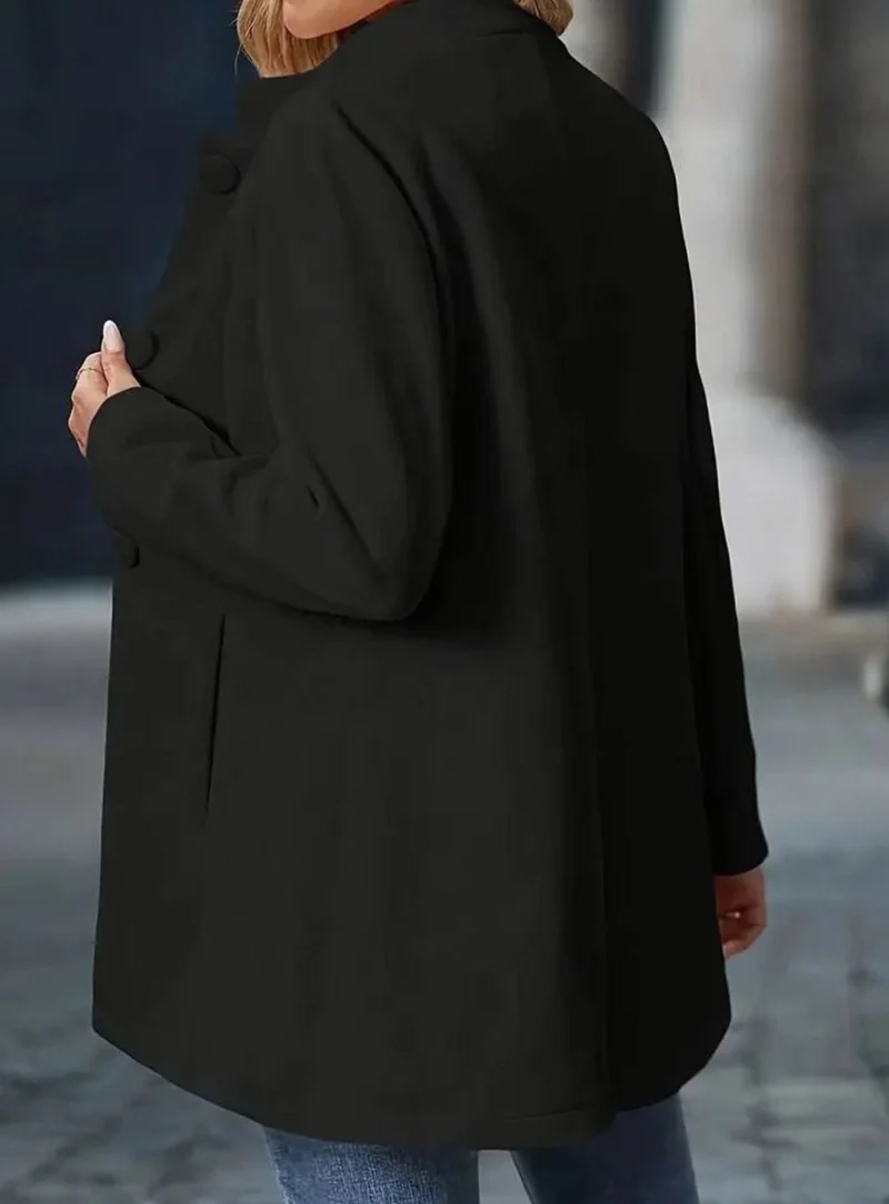 Greta | Damen Wintermantel mit Knöpfen Stehkragen eleganter langer Schnitt