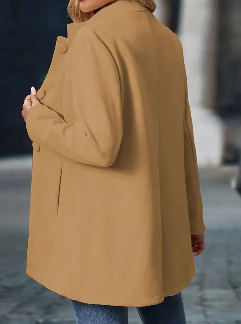 Greta | Damen Wintermantel mit Knöpfen Stehkragen eleganter langer Schnitt