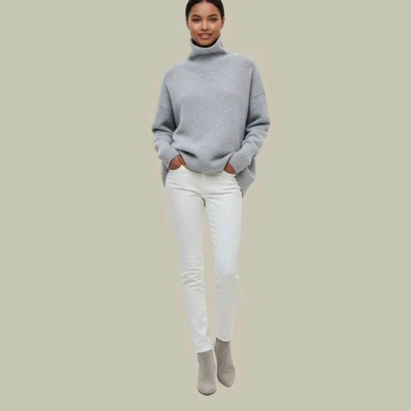 Annika | Locker Geschnittener Rollkragen Strickpullover für Damen Oversized