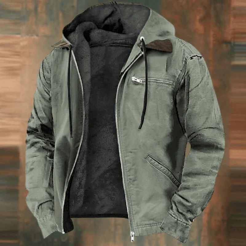 Sebastian | Herren Vintage Winterjacke mit Kapuze und Reißverschluss Fleecefutter