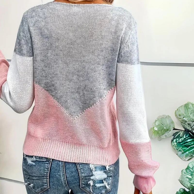 Frieda | Damen Locker Geschnittener Pullover Colorblock Strick Rundhals