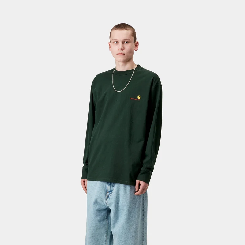 Carhartt WIP Herren American Script Langarm-T-Shirt | Nadelbaum