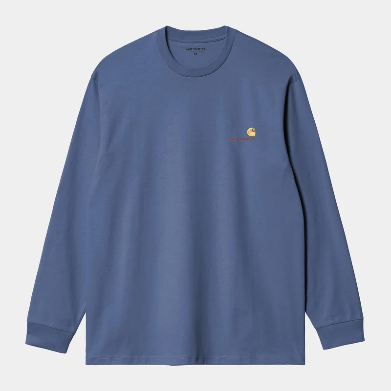 Carhartt WIP Herren American Script Langarm-T-Shirt | Blaue Iris