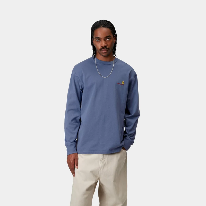 Carhartt WIP Herren American Script Langarm-T-Shirt | Blaue Iris