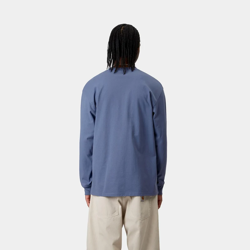 Carhartt WIP Herren American Script Langarm-T-Shirt | Blaue Iris