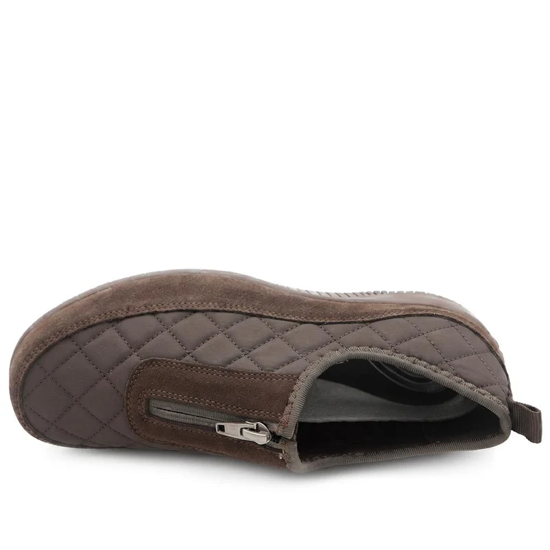 Wide Fit Leather Slip-On Shoes With Zip Fastening - BRK42019 / 328 406 - Chocolate