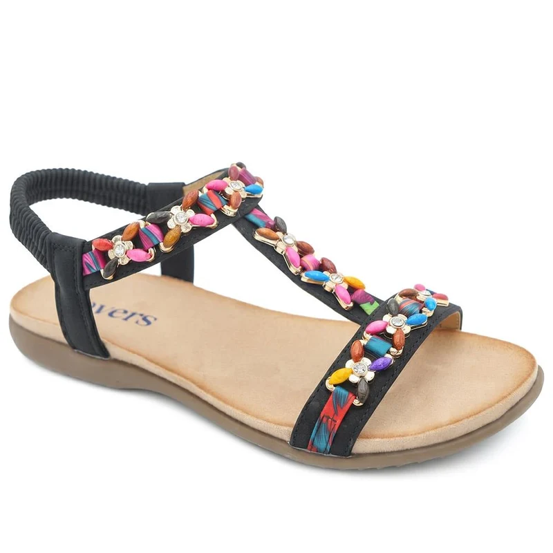 Elasticated Beaded Slip On Sandals - BAIZH43068 / 329 612