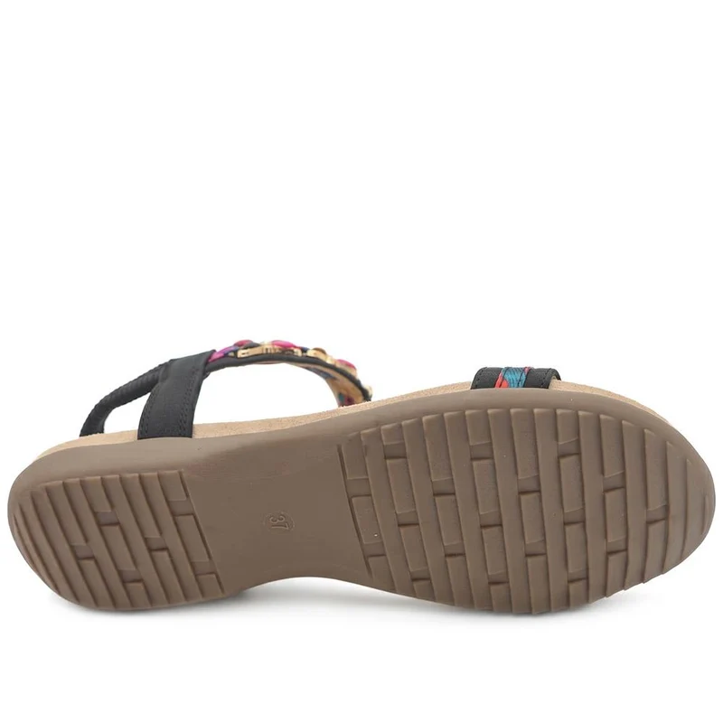 Elasticated Beaded Slip On Sandals - BAIZH43068 / 329 612 - Black