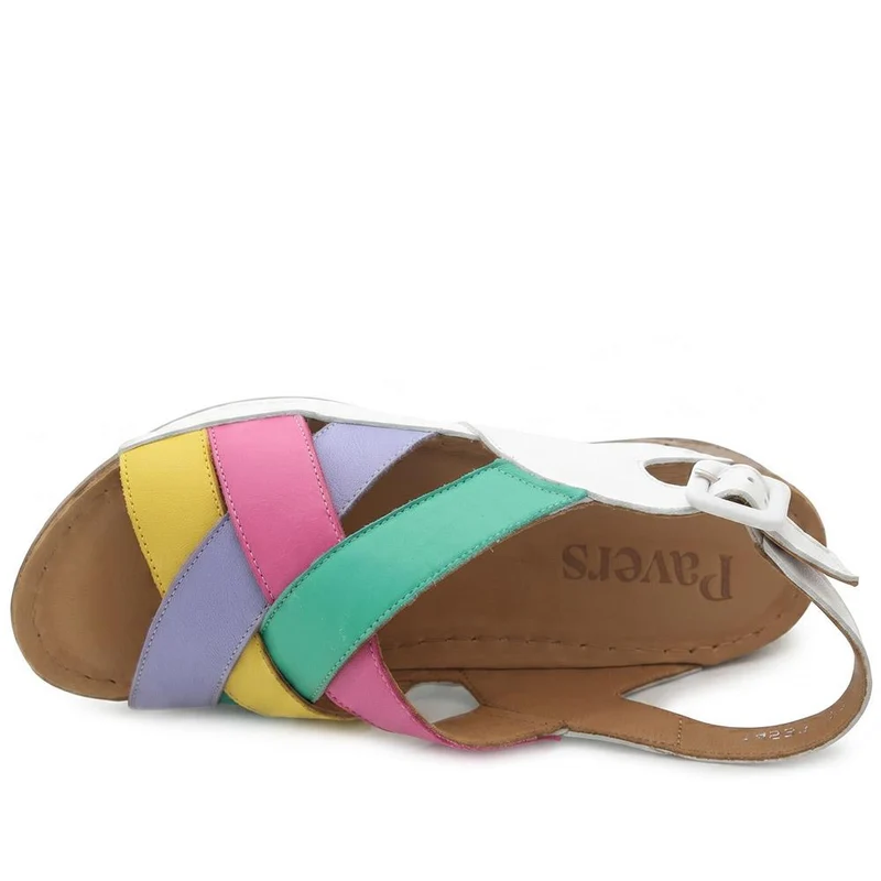 Strappy Buckled Leather Sandals - AS43004 / 329 759 - White Multi