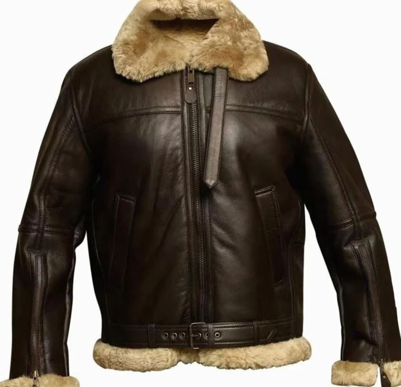 Niklas | Herren Lammfell-Fliegerjacke mit Reißverschluss klassischer Aviator-Schnitt