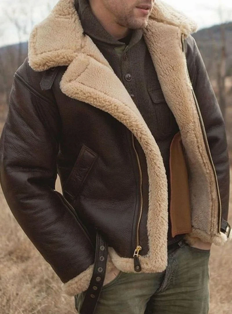 Niklas | Herren Lammfell-Fliegerjacke mit Reißverschluss klassischer Aviator-Schnitt