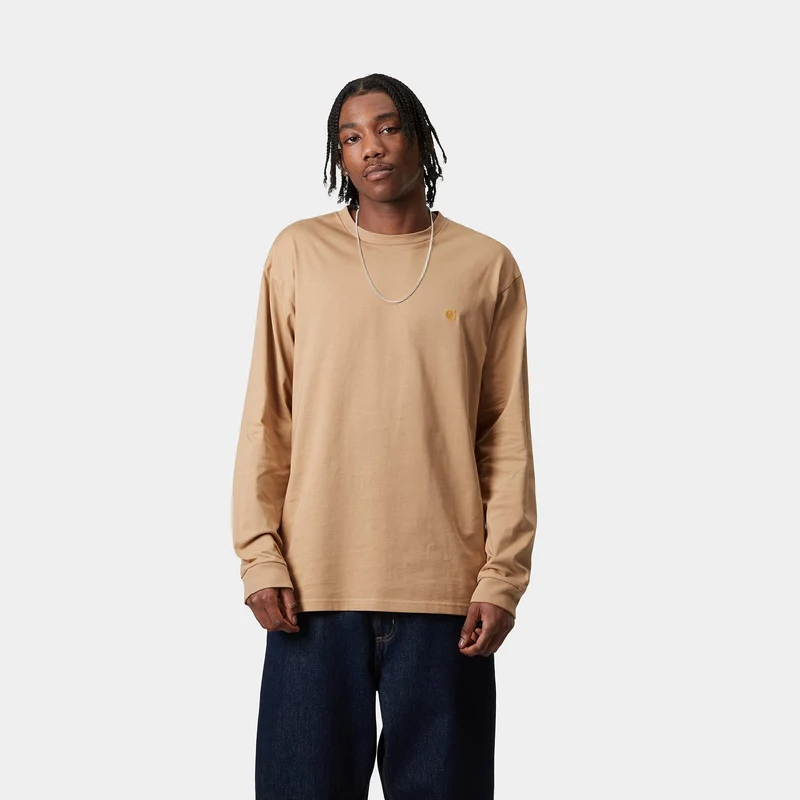Carhartt WIP Herren Chase Langarm-T-Shirt | Dusty Hamilton Brown