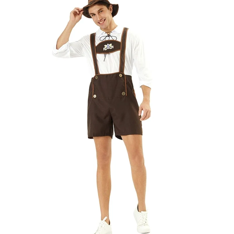 Lukas | Herren Oktoberfest Lederhosen-Kostüm mit Hosenträgern Trachtenshorts