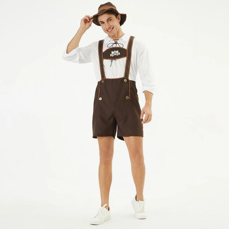 Lukas | Herren Oktoberfest Lederhosen-Kostüm mit Hosenträgern Trachtenshorts