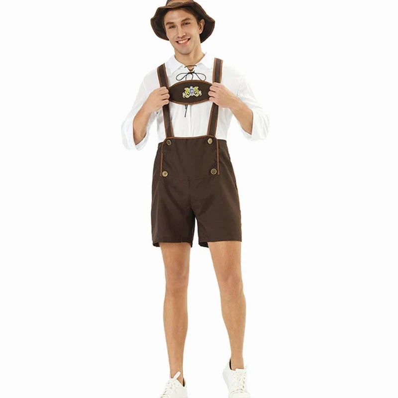Lukas | Herren Oktoberfest Lederhosen-Kostüm mit Hosenträgern Trachtenshorts